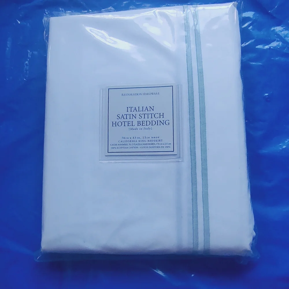 Restoration Hardware Italian Satin Stitch King Bed Skirt Embroidered White